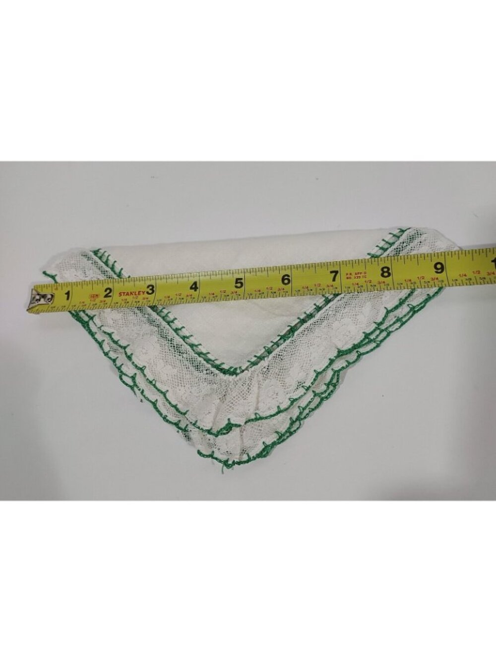Handerchief Antique 13x13 Handmade French Lace 1920 Wedding Green Embroridred - Picture 8 of 8